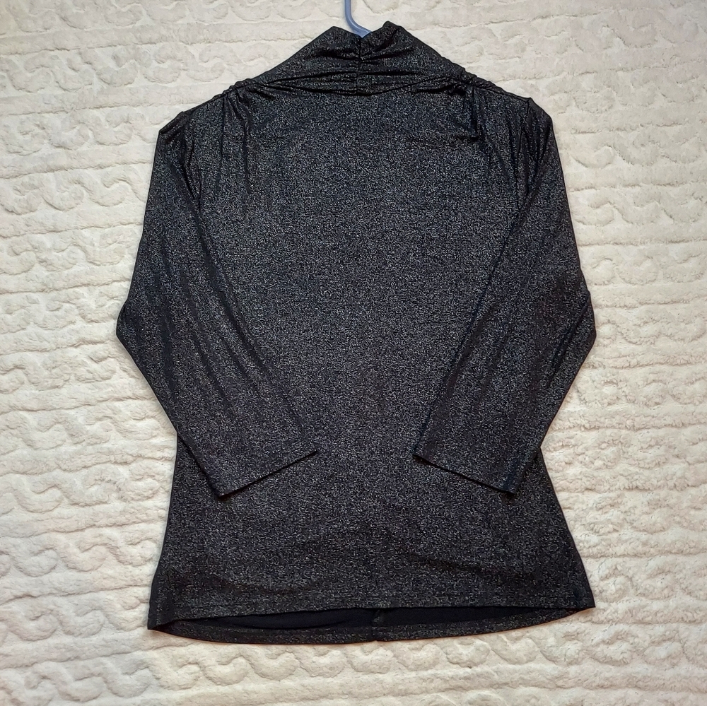 Rafaella Black Silver Sparkle Ruched 3/4 Sleeve Stretch Blouse Size L - Picture 8 of 9